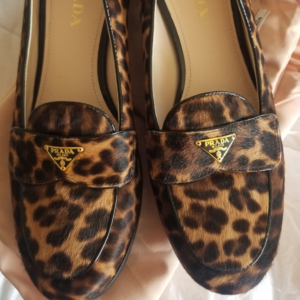 Prada women's calf hair/leopard pennyloafer